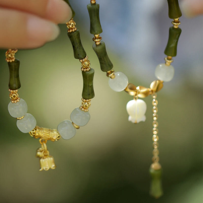 Green Bamboo Jade Lily of the Valley Wealth Bracelet