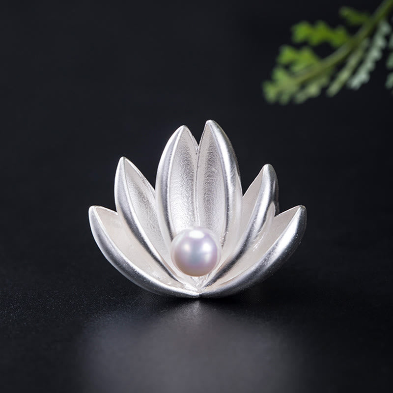 925 Sterling Silver Lotus Flower Pearl New Beginning Brooch