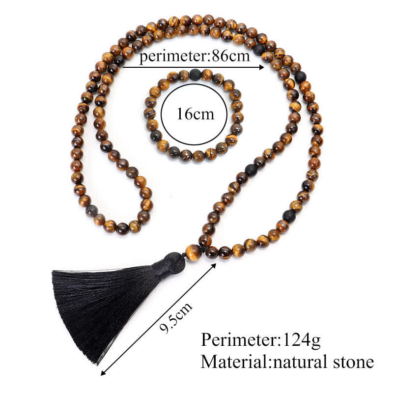 108 Beads Mala Tiger Eye Protection Tassel Bracelet