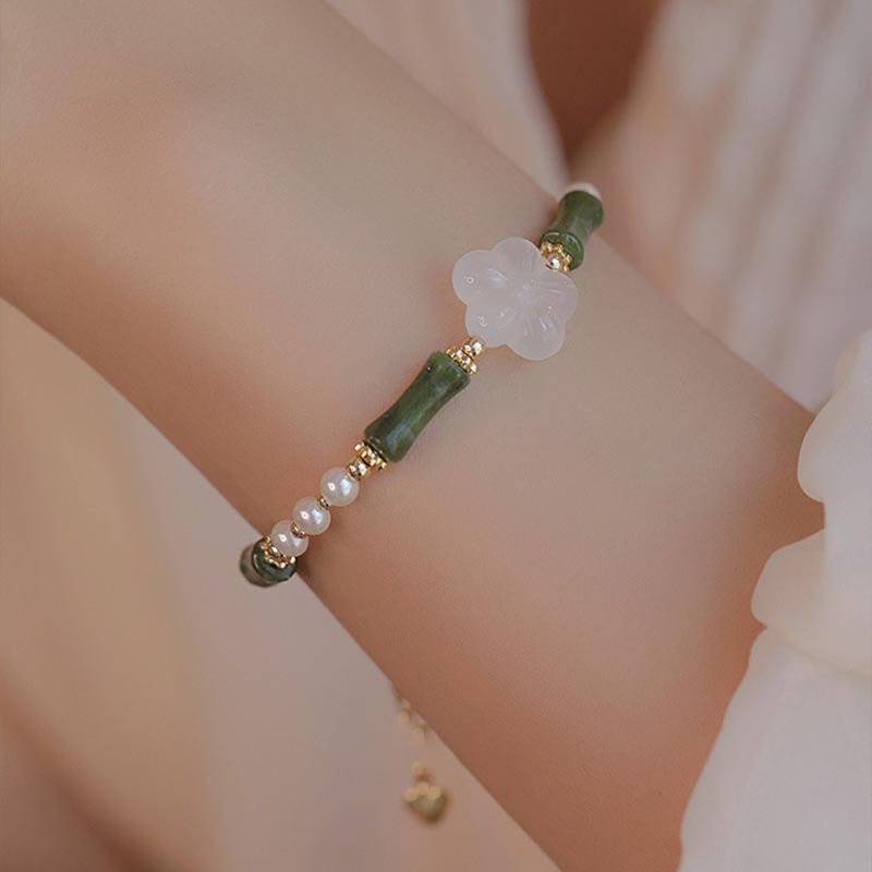 Peridot Bamboo Flower Agate Pearl Peace Bracelet