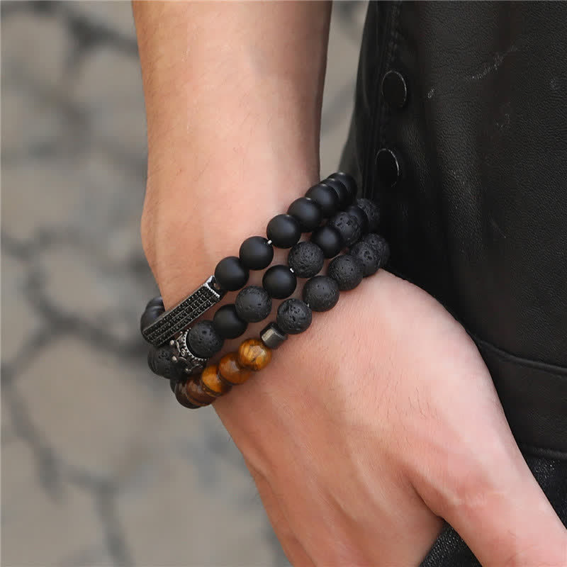 3Pcs Frosted Stone Lava Rock Tiger Eye Activate Bracelet