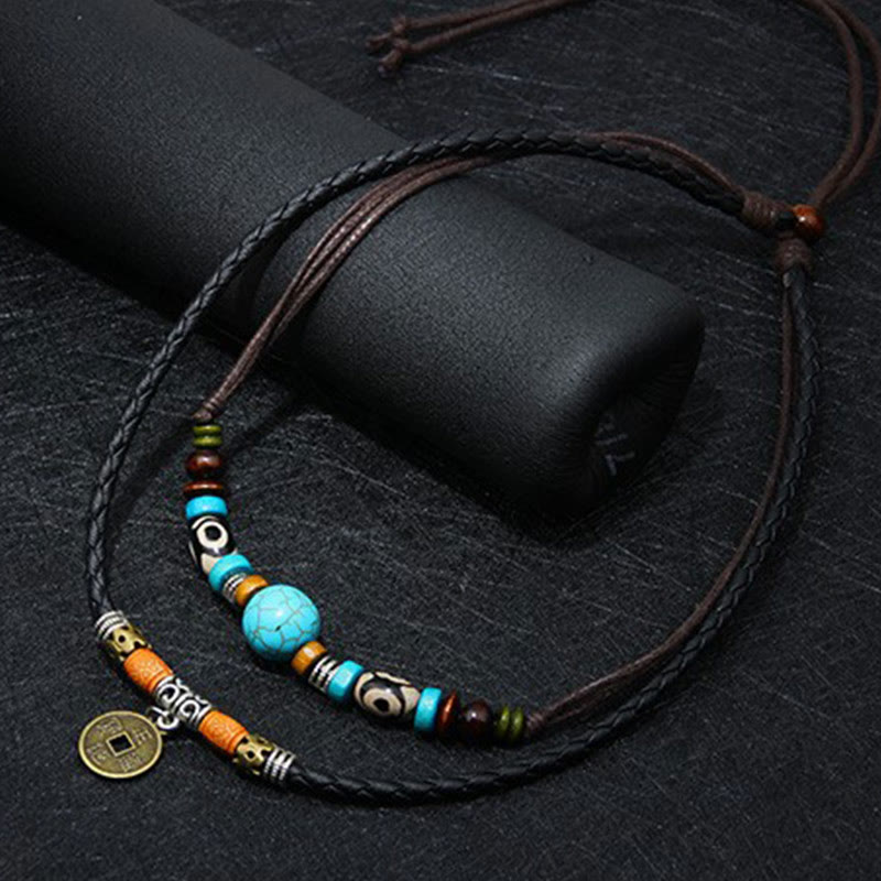 Turquoise Dzi Bead Protection Necklace