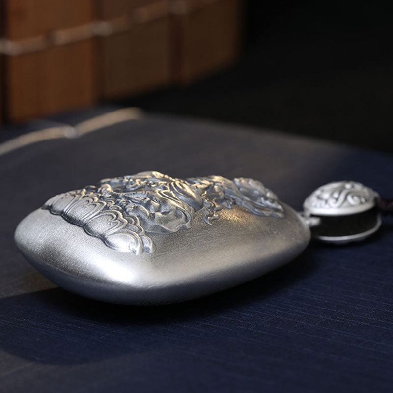 999 Sterling Silver Chinese Zodiac Natal Buddha Heart Sutra Engraved Protection Necklace Pendant