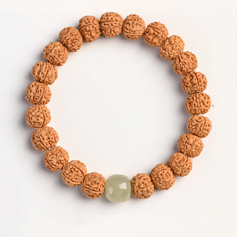 Tibetan Rudraksha & Bodhi Seed Bracelet with Hetian Jade and Gold Sheen Obsidian