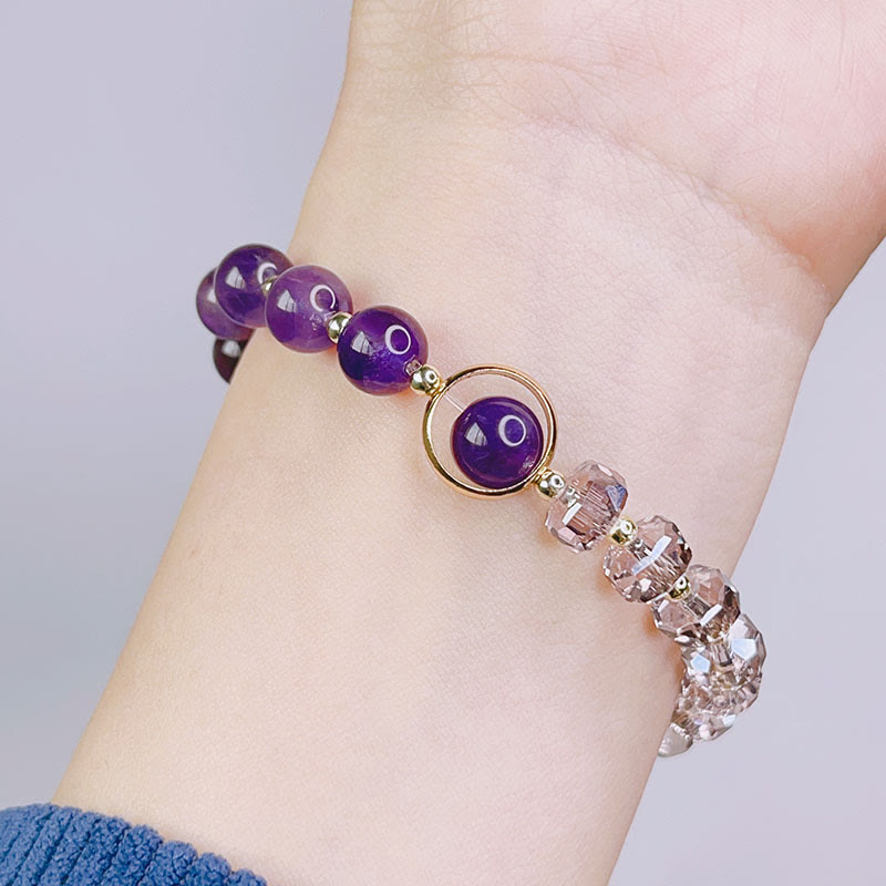 Amethyst Crystal Four Leaf Clover Healing Charm Bracelet
