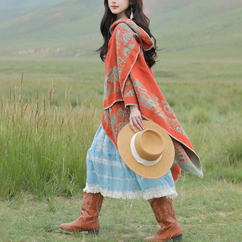 Tibetan Shawl Simple Pattern Winter Cozy Travel Scarf Wrap