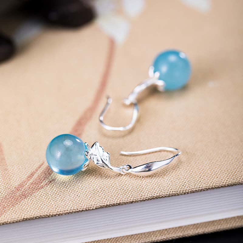 925 Sterling Silver Natural Aquamarine Leaf Flower Peace Earrings Necklace