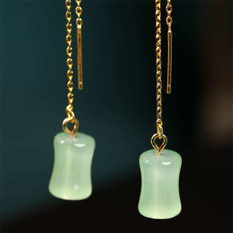 Jade Bamboo Pattern Luck Drop Earrings