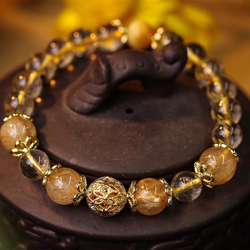 Natural Citrine Amethyst Rutilated Quartz Prosperity Protection Bracelet