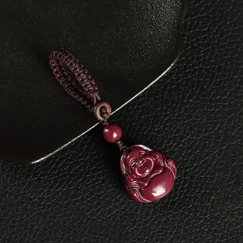 Laughing Buddha Cinnabar Blessing Necklace Pendant Phone Hanging Decoration Key Chain