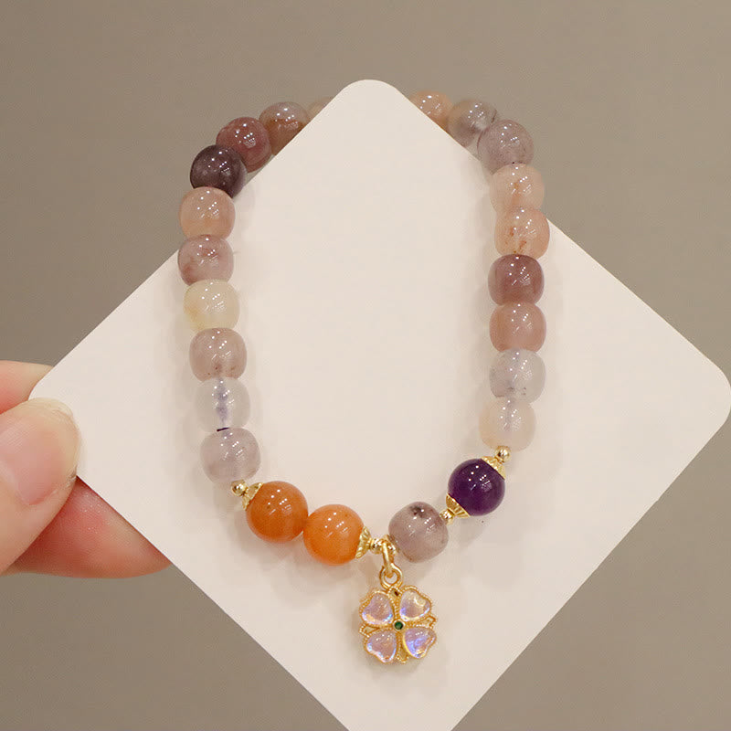 Natural Golden Silk Jade Violet Flower Bead Charm Adjustable Bracelet