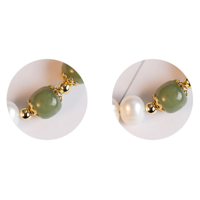14K Gold Plated Natural Pearl & Hetian Jade Sincerity Bead Chain Bracelet