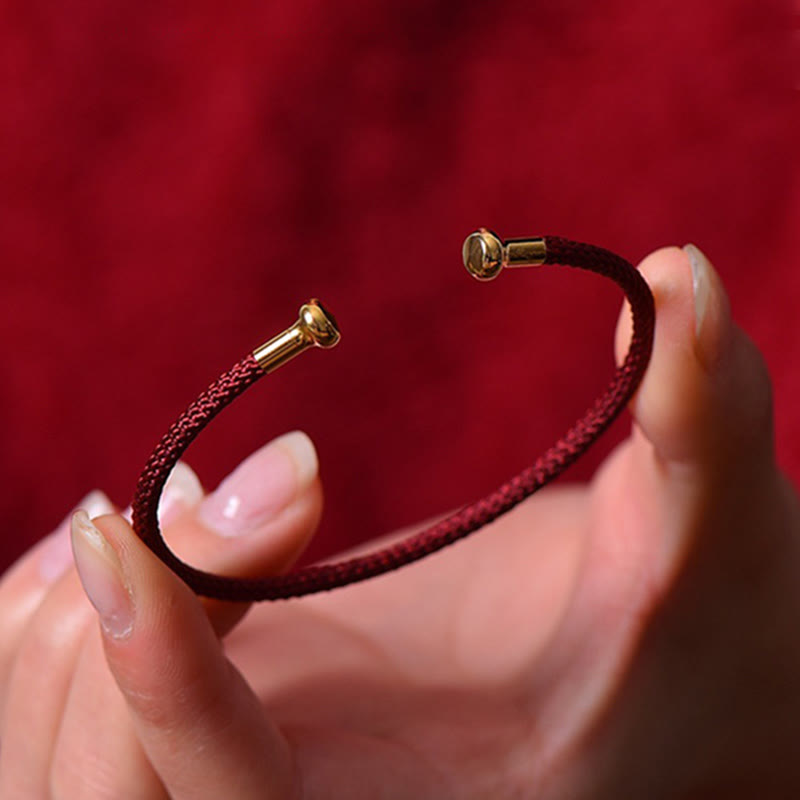 Handmade Minimalist Braided Red String Bracelet with Gold and Copper Accents