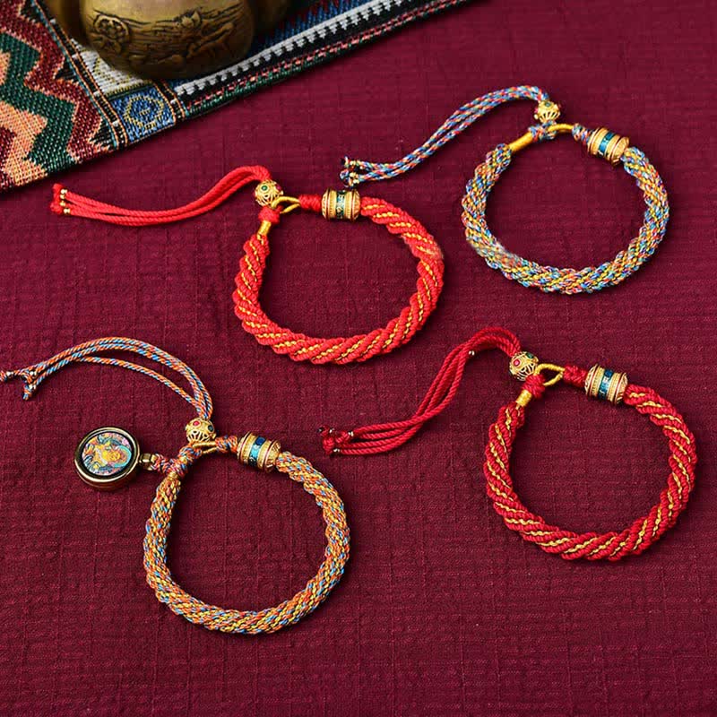 Handmade Tibetan Prayer Wheel & Endless Knot Braided Red String Bracelet