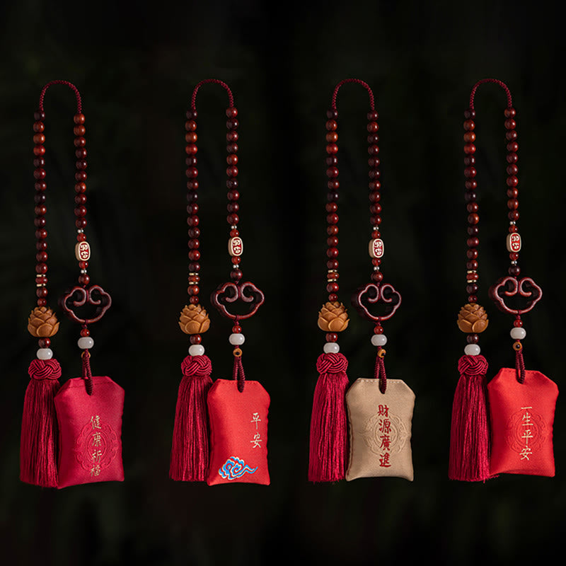 Tibetan Small Leaf Red Sandalwood Lotus Cinnabar Sachet Protection Tassel Car Hanging Decoration