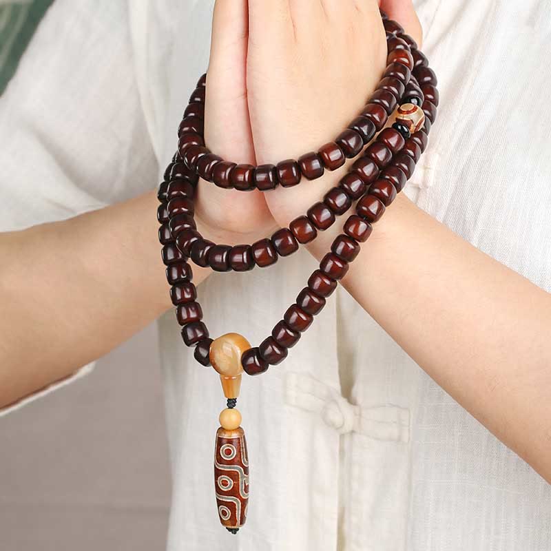 108 Mala Beads Three-eyed Dzi Bead Nine-eye Dzi Bead Jade Luck Bracelet