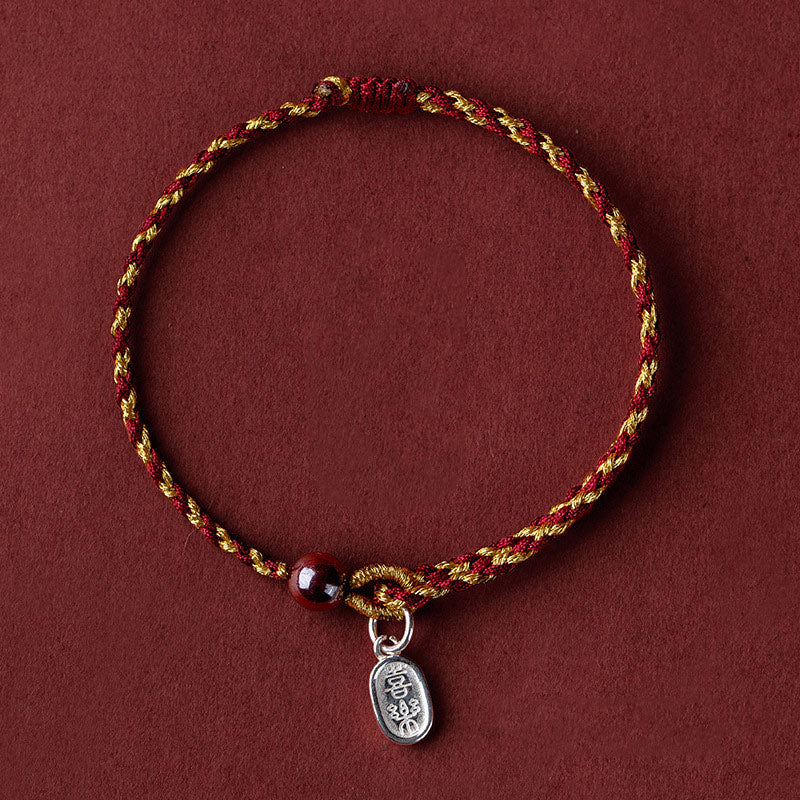 Handcrafted Red Gold Rope Lotus Peace And Joy Charm Braid Bracelet