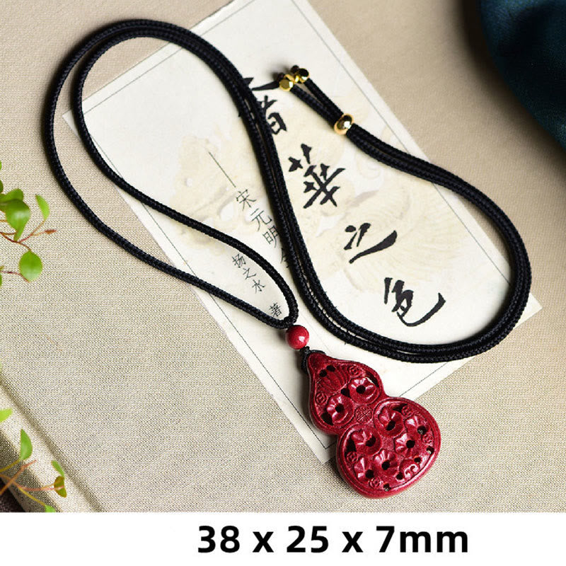 Laughing Buddha Yin Yang Chinese Zodiac Gourd Natural Cinnabar Blessing Necklace Pendant