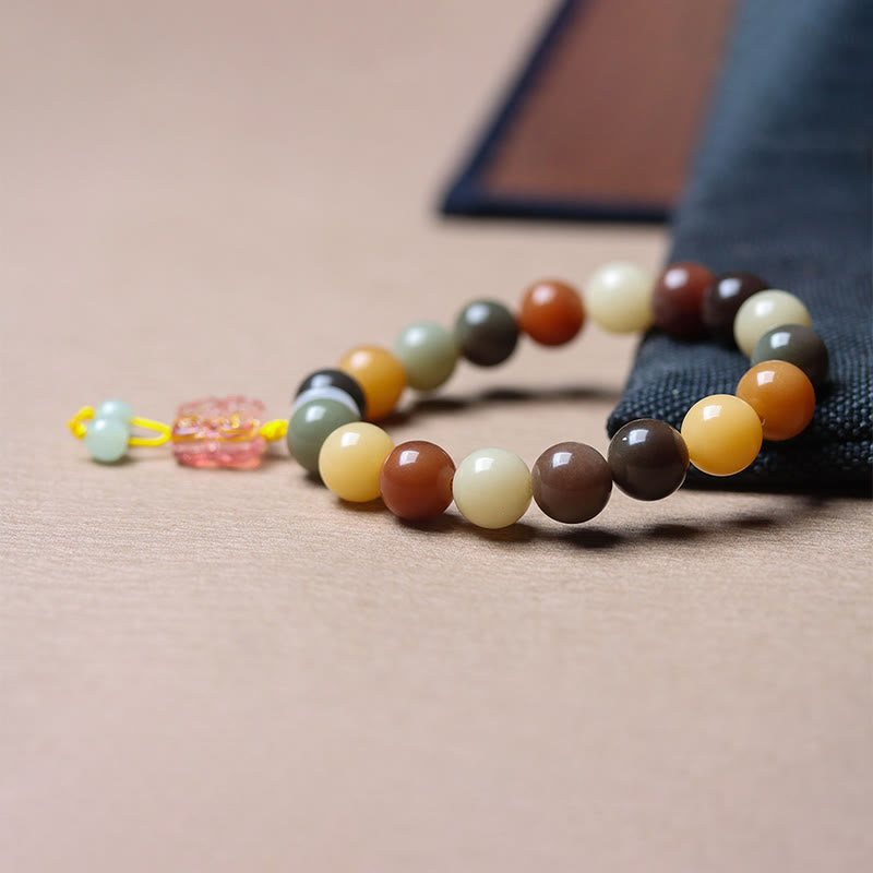 Natural Bodhi Seed and Gradient Liuli Glass Charm Serenity Bracelet