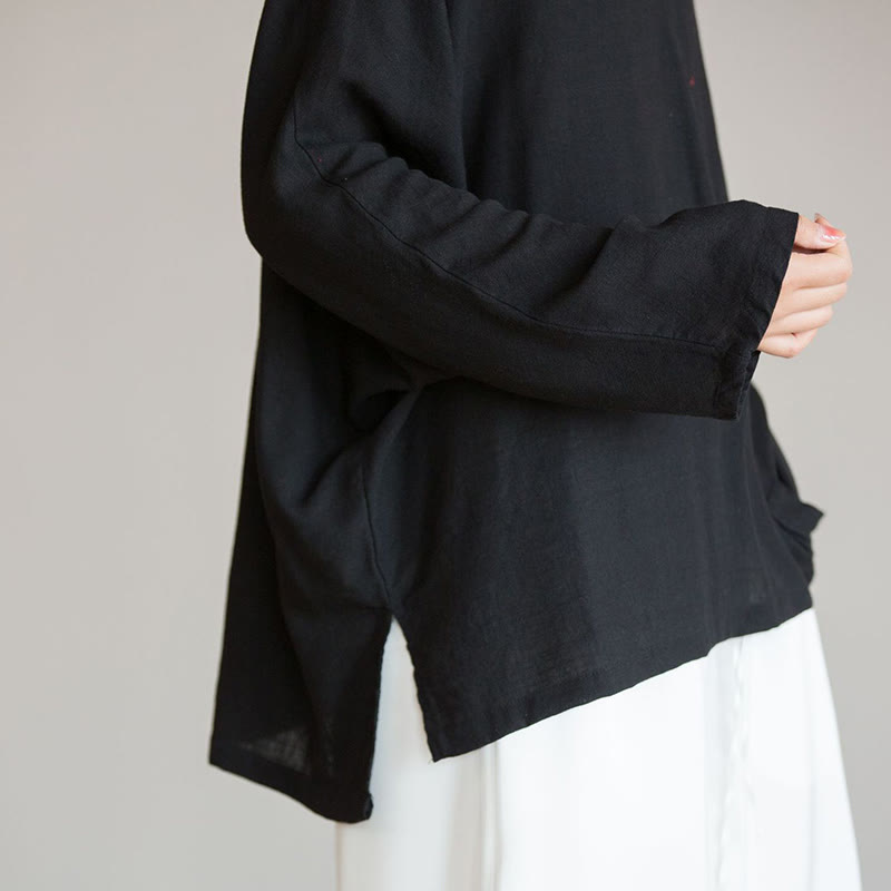 V-Neck Blouse Women Shirt Long Sleeve Top Chinese Hanfu Style Clothing