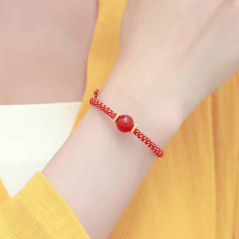Handmade Red Agate Amethyst Golden Rutilated Quartz Pink Crystal Bead Calm Braided Bracelet