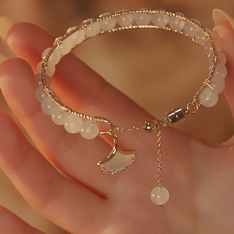 Ginkgo Leaf Jade Bead Luck Bracelet