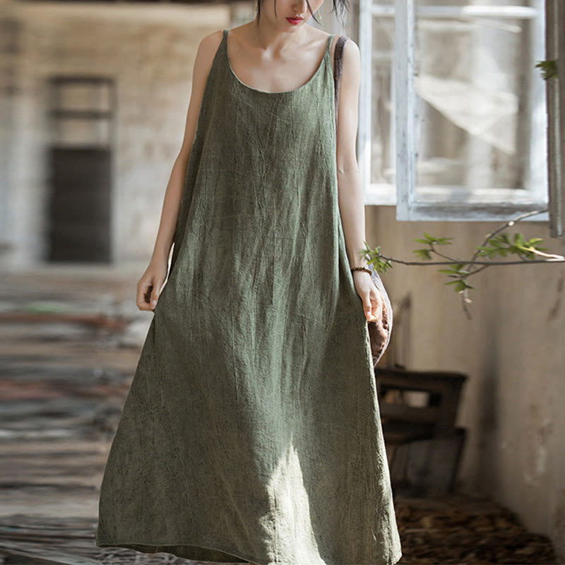 Artisanal Tie-Dye Linen Breezy Meditation Midi Dress