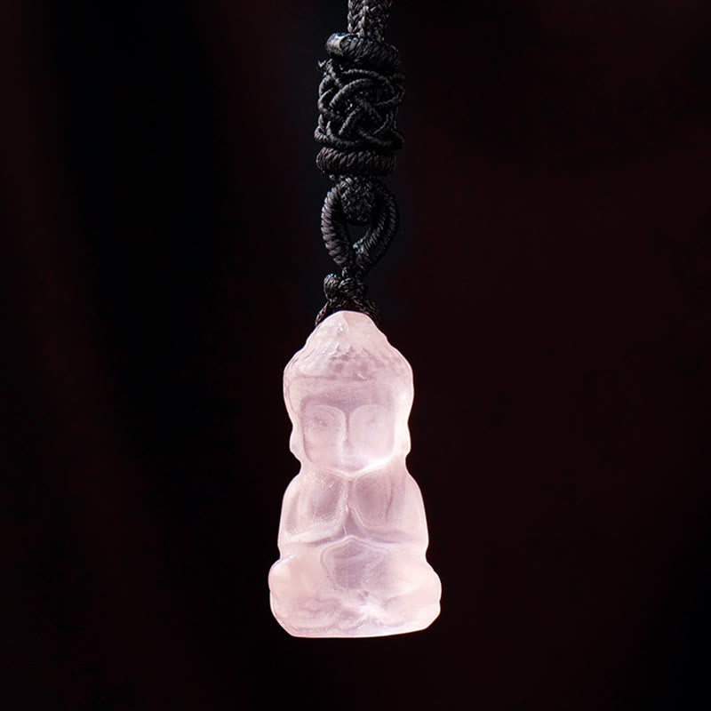 Various Crystal Amethyst Pink Crystal White Crystal Citrine Buddha Carved Spiritual Healing Necklace Pendant Decoration