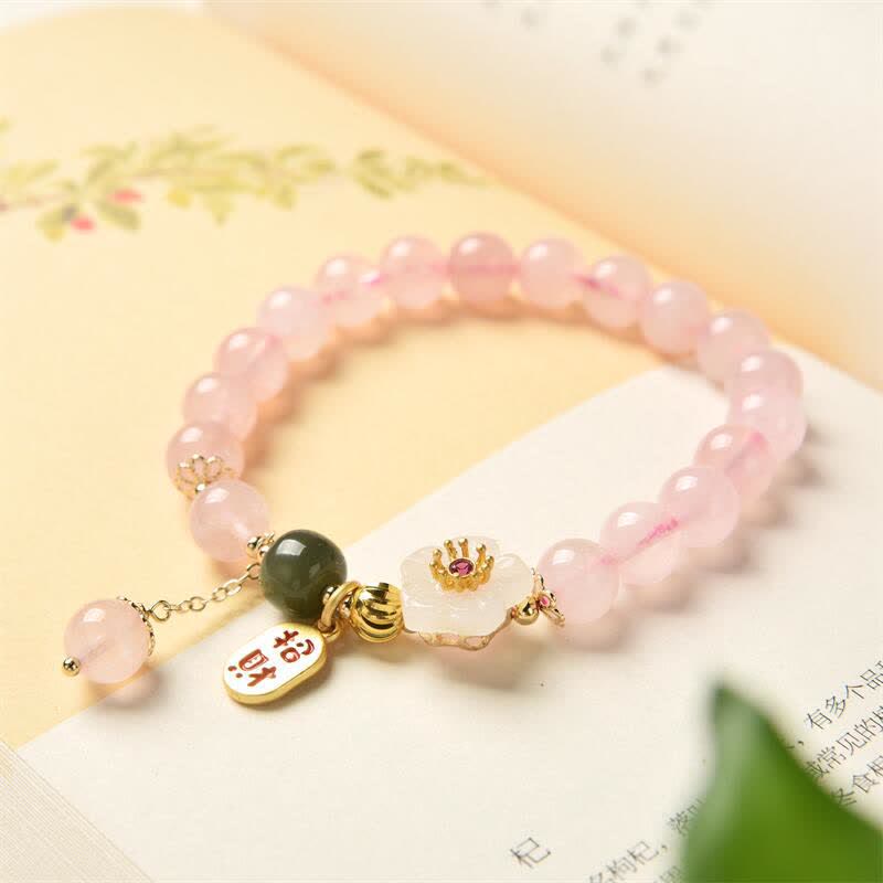Natural Pink Crystal Jade Flower Warm Love Bracelet