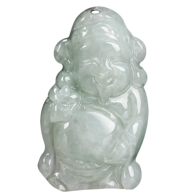 Natural Jade Chinese God of Wealth Caishen Ingot Luck Necklace Pendant