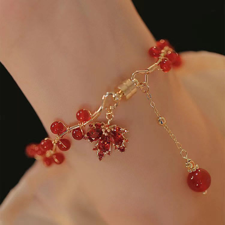 Red Maple Leaf Luck Charm Bracelet