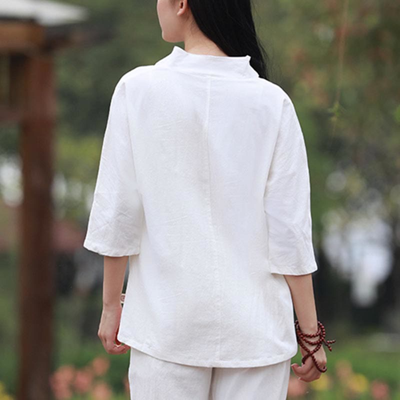 2Pcs Shirt Top Pants Meditation Zen Tai Chi Cotton Linen Clothing Women's Set