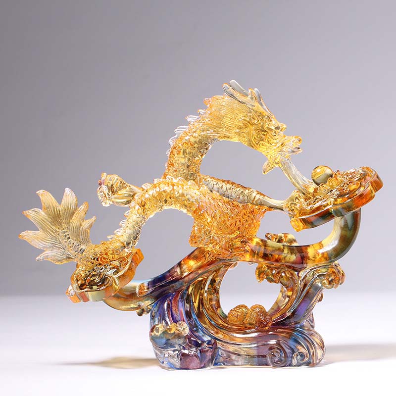 Year of the Dragon Handmade Ruyi Handle Liuli Crystal Art Piece Protection Home Office Decoration