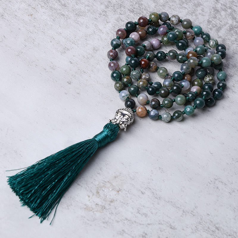 108 Mala Beads Indian Agate Buddha Head Cleansing Bracelet