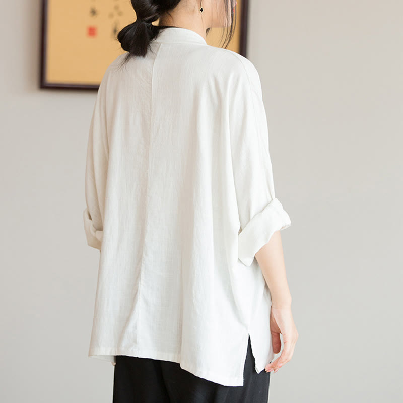 V-Neck Blouse Women Shirt Long Sleeve Top Chinese Hanfu Style Clothing