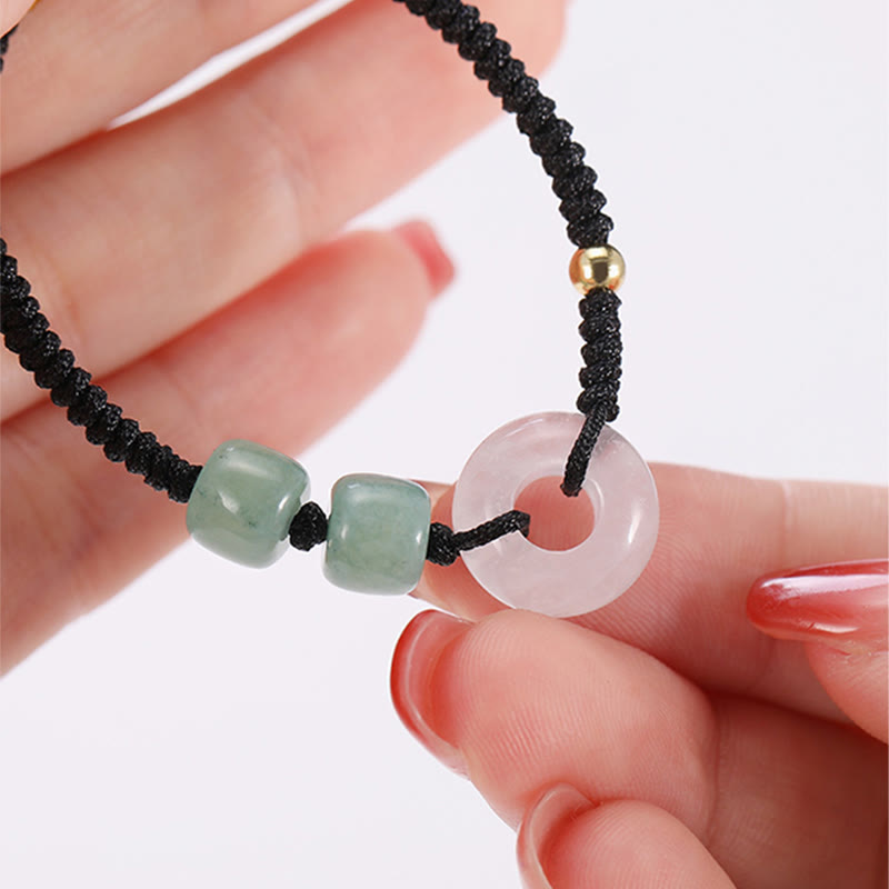 2Pcs Green Aventurine White Jade Peace Buckle Luck Braided Couple Bracelet