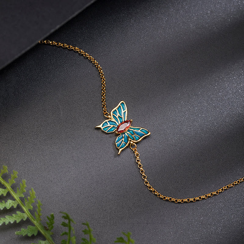 925 Sterling Silver Butterfly Zircon Love Chain Bracelet