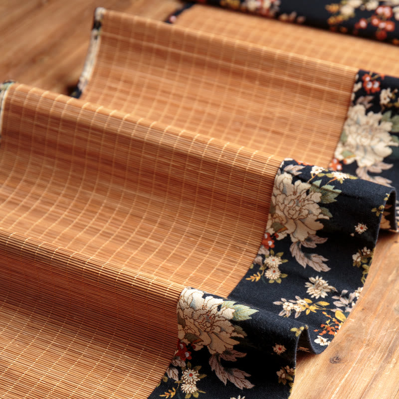 Vintage Peony Flower Blossom Bamboo Cup Mat Pad Tea Cup Coaster Kung Fu Tea Mat