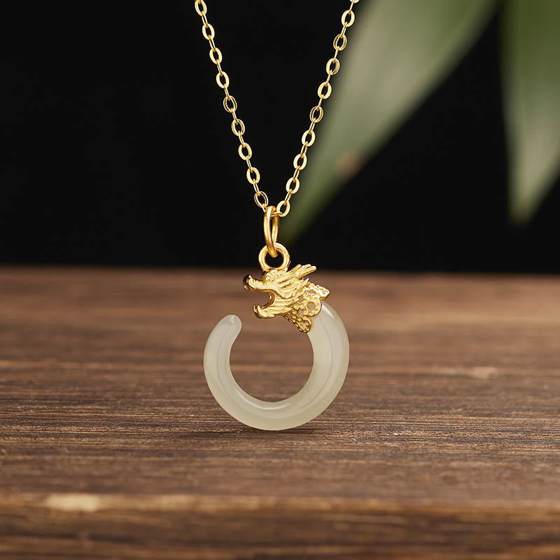 925 Sterling Silver Year Of The Dragon Natural Hetian Jade Luck Strength Necklace Pendant (Extra 40% Off | USE CODE: FS40)