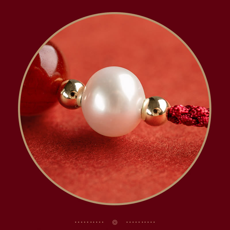 925 Sterling Silver Fu Prosperity Charm Agate Pearl Red String Braided Bracelet