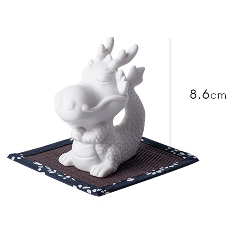 Year Of The Dragon Luck White Porcelain Ceramic Tea Pet Home Figurine Decoration