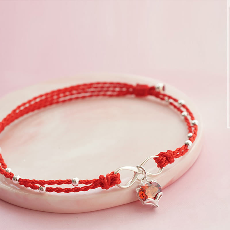 Sterling Silver & Copper Heart Infinity Braided Red String Anklet
