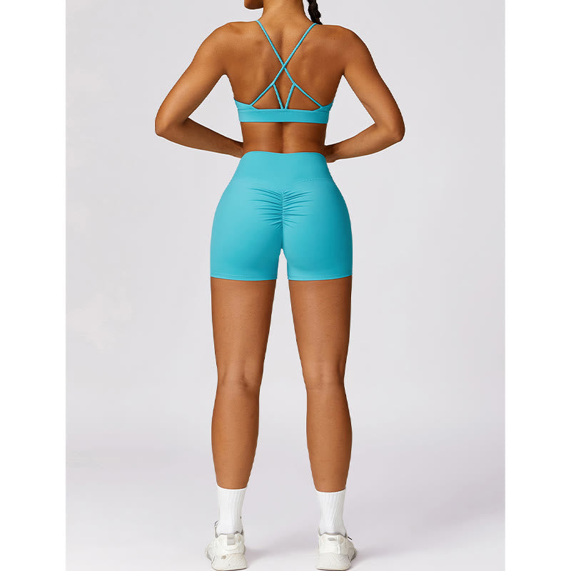 Gym Sports Yoga Backless Bra Crop Tank Top Breathable Shorts