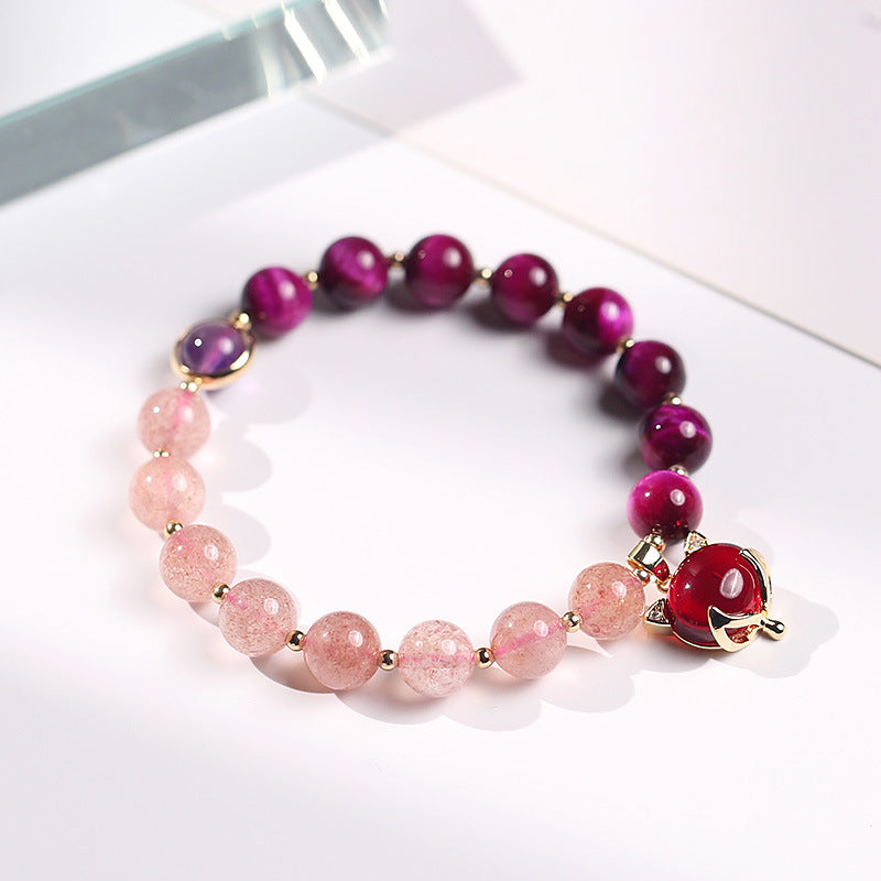 Natural Strawberry Quartz & Tiger Eye Pixiu Beaded Bracelet for Heart-Centered Connection