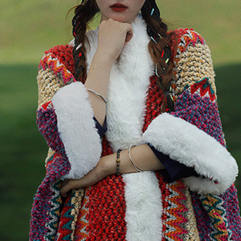 Tactile Striped Knitted Travel Meditation Tibetan Shawl