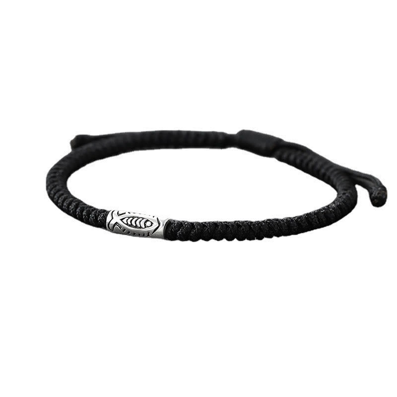 Hand-Braided Tibetan Black String Koi Fish Charm Bracelet