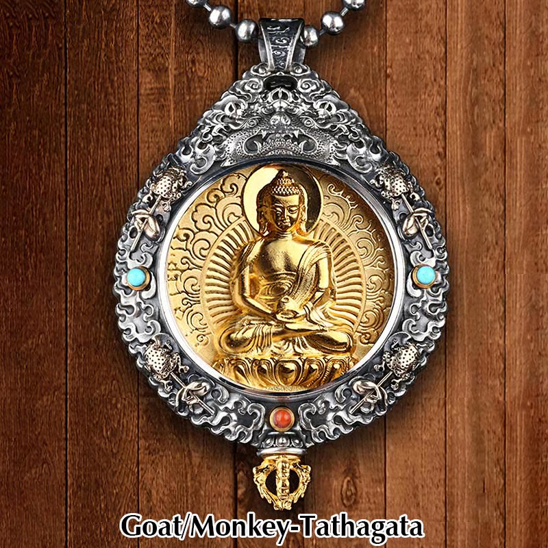 Chinese Zodiac Natal Buddha Thangka Nine Palaces Eight Diagrams Wealth Rotatable Necklace Pendant