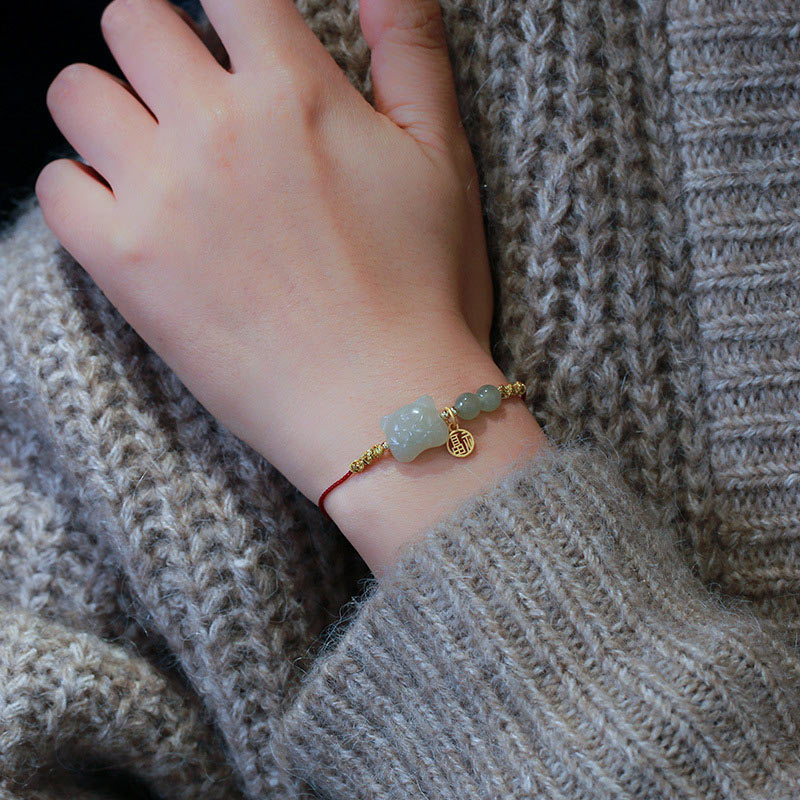 Chinese Zodiac Tiger Jade Prosperity Red String Bracelet