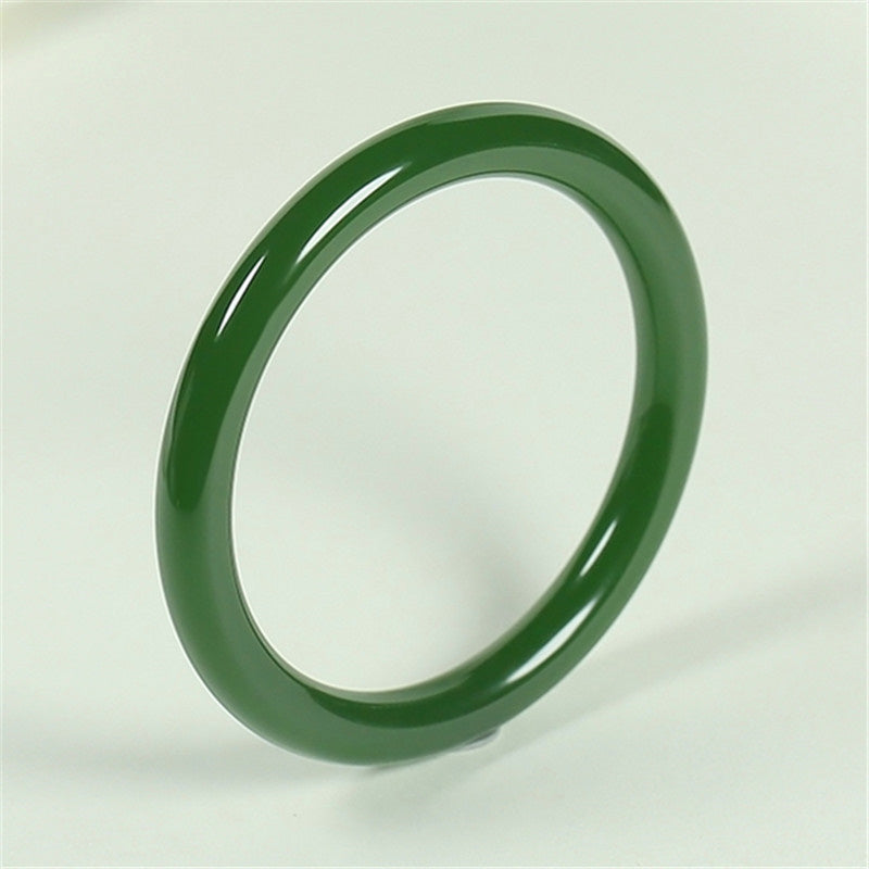 Polished Natural Cyan Jade Longevity Blessing Bangle Bracelet