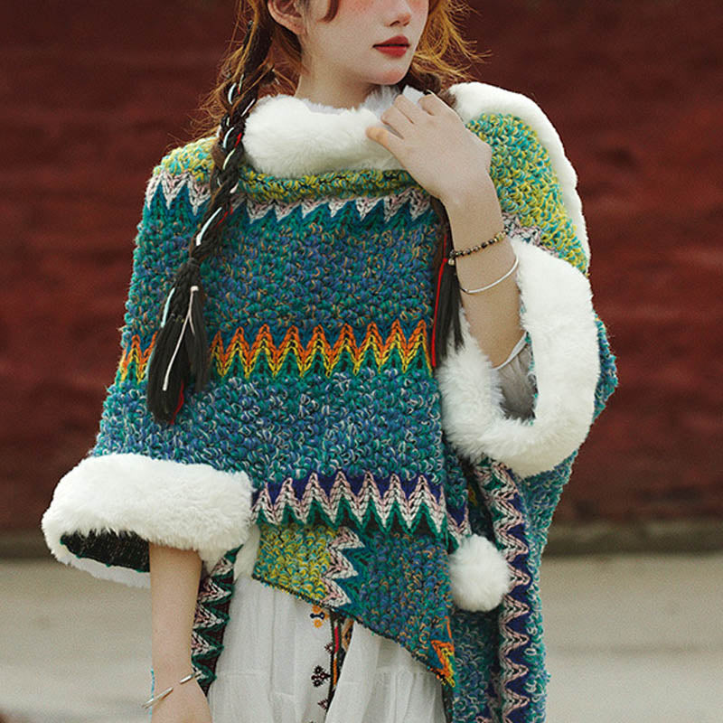 Tactile Striped Knitted Travel Meditation Tibetan Shawl